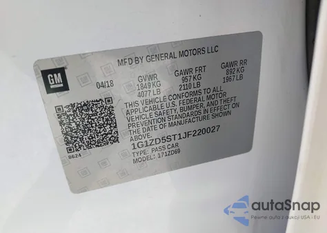 2018 Chevrolet Malibu Lt из США, поврежденный, VIN 1G1ZD5ST1JF220027